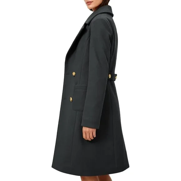 Women's Grey Winter Double-breasted Long Overcoat Classic Casual Trench Coat